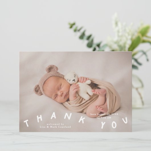 ありがとうごタイポグラフィ誕生発表写真 案内状 (スタンド正面)