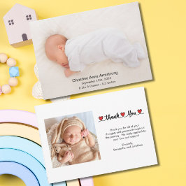 ありがとうごハート氏名Birth Announcement Card 招待状