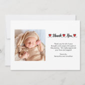 ありがとうごハート氏名Birth Announcement Card 招待状 (正面)