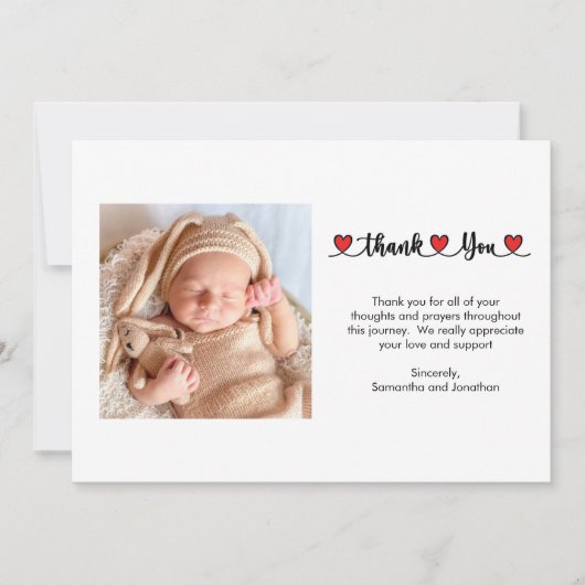 ありがとうごハート氏名Birth Announcement Card 招待状 (正面)