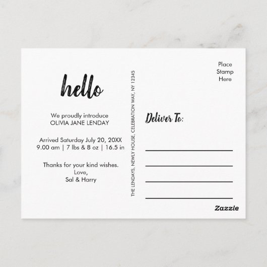 ありがとうごベビー誕生発表写真はがき ポストカード (裏面)