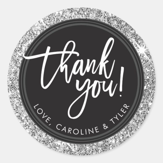 ありがとうごモダンざい手札銀グリッター ラウンドシール (正面)