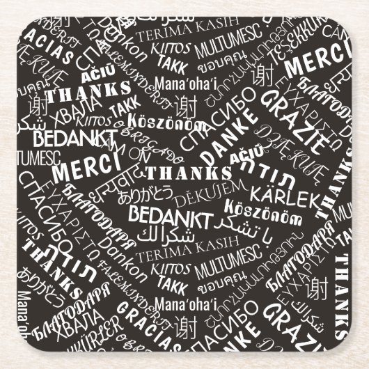 ありがとうご文字多言語コースターカスタムカラー スクエアペーパーコースター (正面)