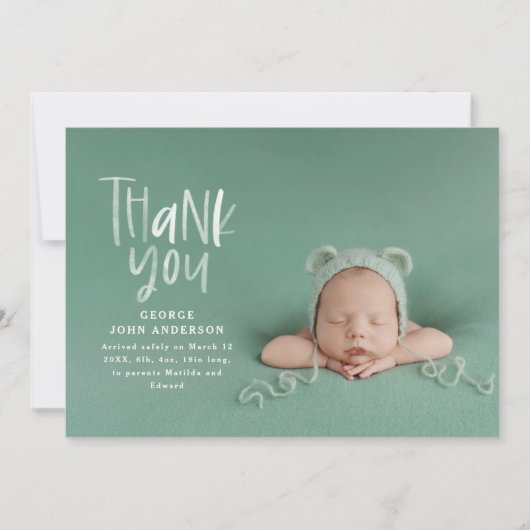 ありがとうご書手モダン写真誕生 案内状 (正面)