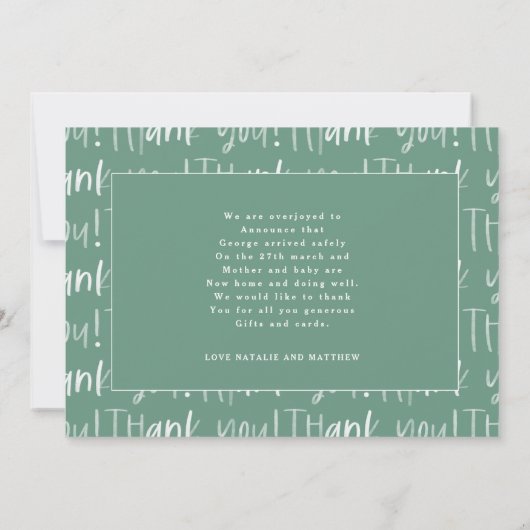 ありがとうご書手モダン写真誕生 案内状 (裏面)