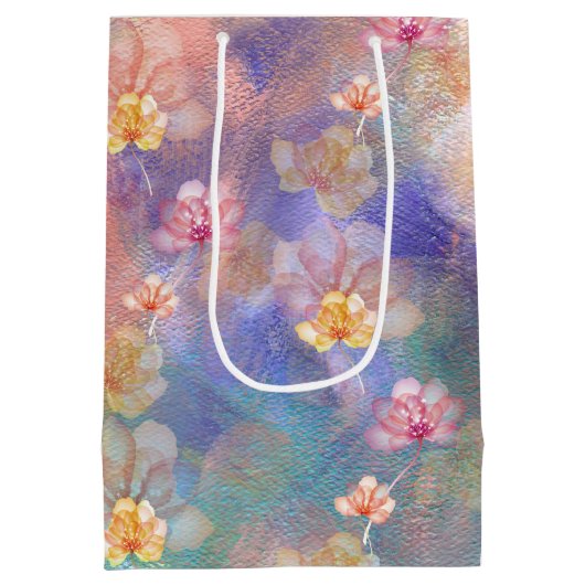 ありがとうご絵を描抽象芸術と花 ミディアムペーパーバッグ (裏面)