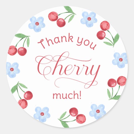ありがとうさくらんぼ多くのブルーベビーシャワー ラウンドシール (正面)