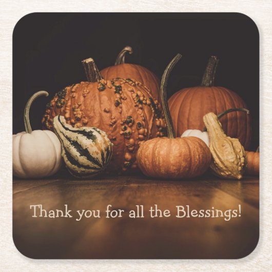 ありがとうすべての恵み | 秋収穫 スクエアペーパーコースター (正面)