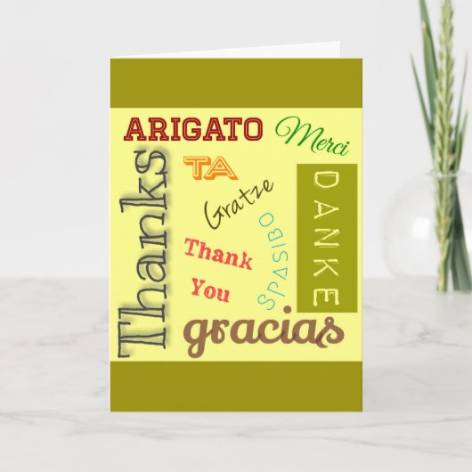 ありがとうたくさんの言語でタイポグラフィデザイン サンキューカード (正面)