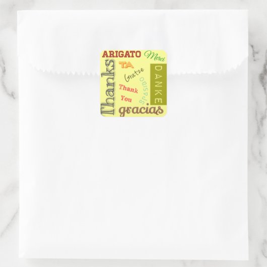ありがとうたくさんの言語でタイポグラフィデザイン スクエアシール (バッグ)