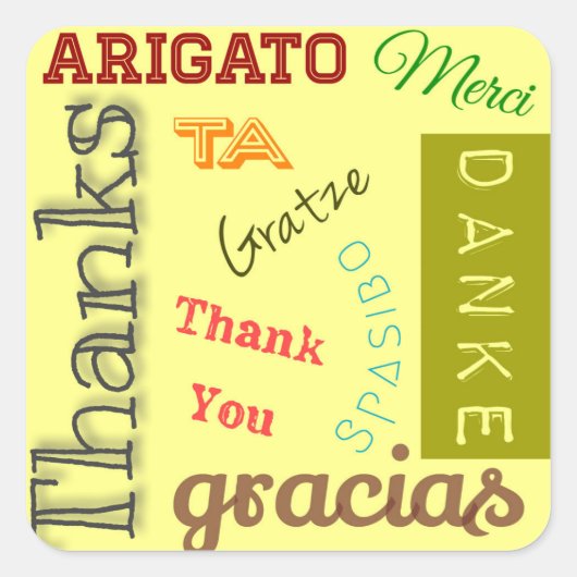 ありがとうたくさんの言語でタイポグラフィデザイン スクエアシール (正面)