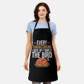 ありがとうと与え家族に鳥を渡す エプロン (着用した状態)