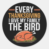 ありがとうと与え家族に鳥を渡す ラウンドシール (正面)