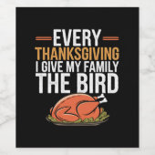 ありがとうと与え家族に鳥を渡す ワインラベル (シングルラベル)