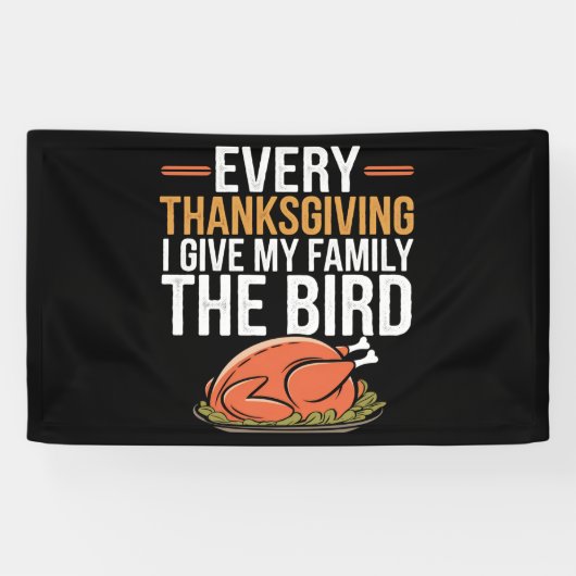 ありがとうと与え家族に鳥を渡す 横断幕 (横)