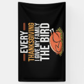 ありがとうと与え家族に鳥を渡す 横断幕 (縦)