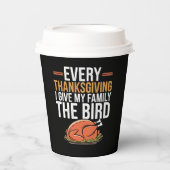 ありがとうと与え家族に鳥を渡す 紙コップ (正面)