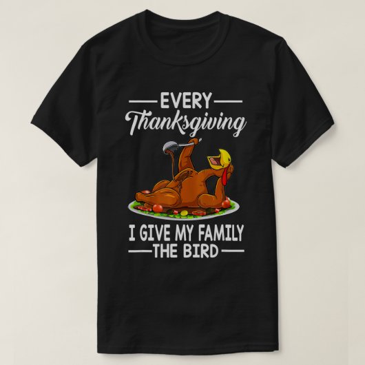 ありがとうと与え家族に鳥を渡す Tシャツ (デザイン正面)