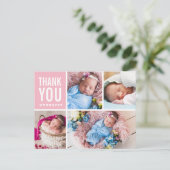 ありがとうと出産報告の写真コラージュ ポストカード (スタンド正面)