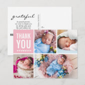 ありがとうと出産報告の写真コラージュ ポストカード (正面/裏面)