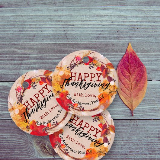 ありがとうと秋のリースが盛り上がる フェイバータグ