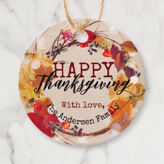 ありがとうと秋のリースが盛り上がる フェイバータグ (正面)