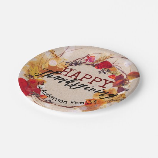 ありがとうと秋のリースが盛り上がる ペーパープレート (アングル)