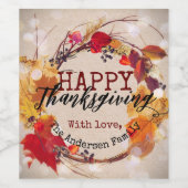 ありがとうと秋のリースが盛り上がる ワインラベル (シングルラベル)