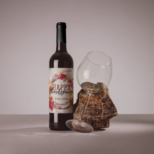 ありがとうと秋のリースが盛り上がる ワインラベル