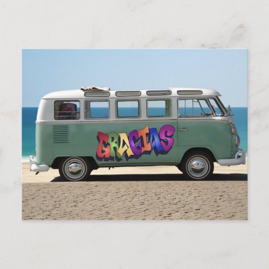 ありがとうのグラフィティが描かれたバンのポストカード ポストカード (正面)