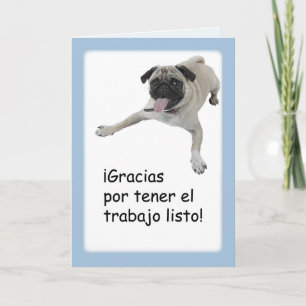ありがとうの仕事のよくできていたスペイン語、パグ犬 サンキューカード