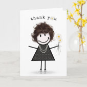 ありがとうの棒人間ガールとデイジー カード (黄色い花)