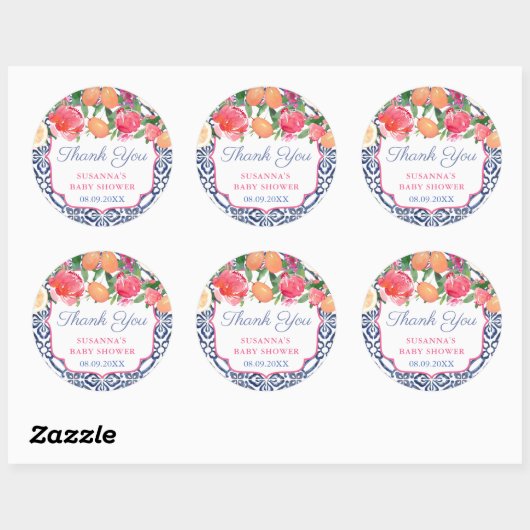 ありがとうはっきりした花模様柑橘系シャワーのお気に入り ラウンドシール (シート)