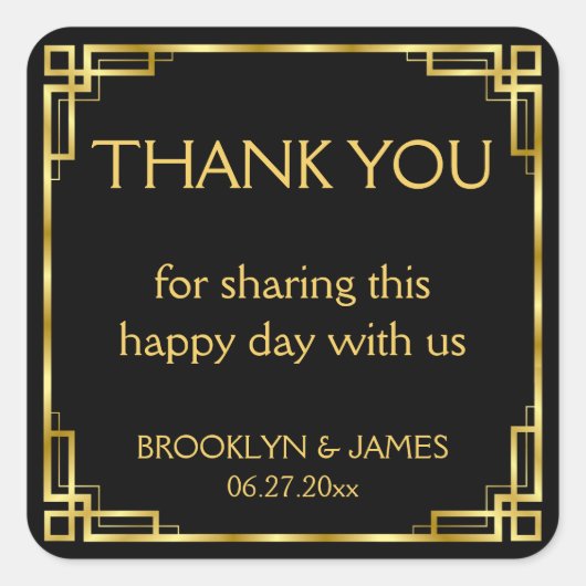 ありがとうアールデコブラックスクエアステッカー スクエアシール (正面)