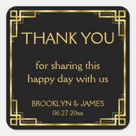 ありがとうアールデコブラックスクエアステッカー スクエアシール