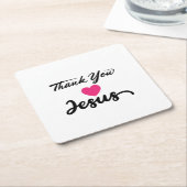 ありがとうイエス |キリストモダン教信仰ハート スクエアペーパーコースター (アングル)