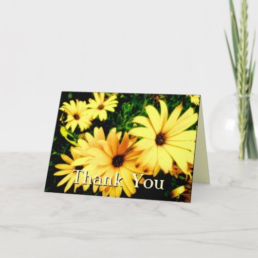 ありがとうイエローフラワーズウィズレイン・ドロップスカード サンキューカード (正面)