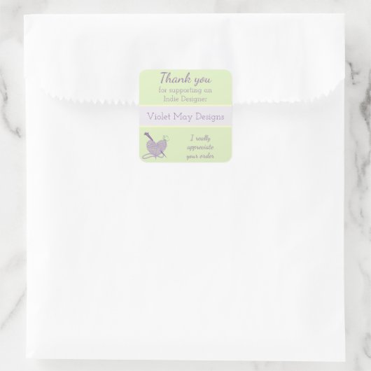 ありがとうインディデザイナー – ハート編み物糸 スクエアシール (バッグ)