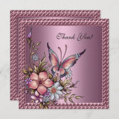 ありがとうエレガントフローラ蝶ピンク サンキューカード (正面/裏面)