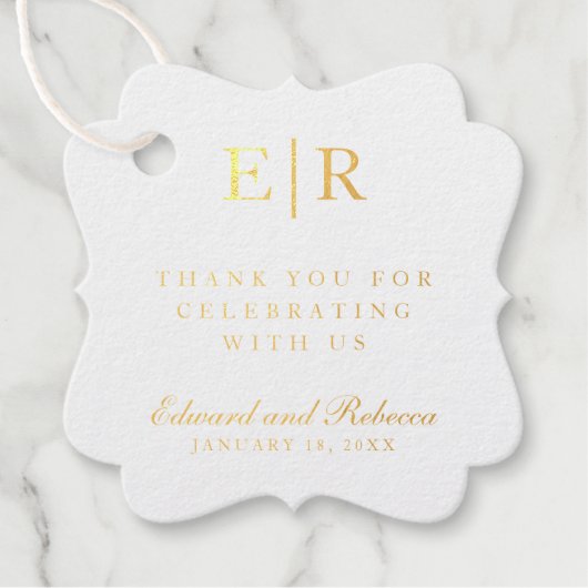 ありがとうエレガントモノグラム金ホイル結婚ズ フェイバータグ (正面)