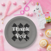 ありがとうエレガント白黒ダイヤモンドパターン ペーパープレート (パーティー)