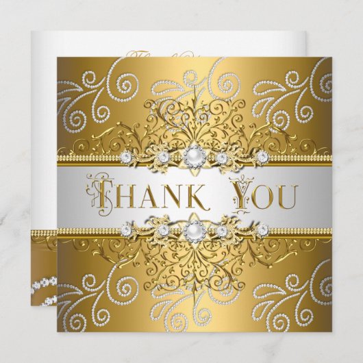 ありがとうエレガント金ゴールドシルバーレースダイヤモンド サンキューカード (正面/裏面)