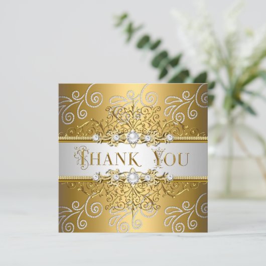 ありがとうエレガント金ゴールドシルバーレースダイヤモンド サンキューカード (スタンド正面)