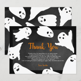ありがとうオレンジ色の黒ハロウィーン幽霊赤ちゃんシャワー サンキューカード
