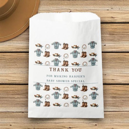 ありがとうカウボーイパターンボーイベビーシャワー フェイバーバッグ