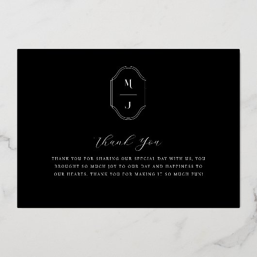 ありがとうカスタムスクリプト結婚Monogramの写真 箔招待状 (裏面)