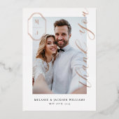 ありがとうカスタムスクリプト結婚Monogramの写真 箔招待状 (正面)