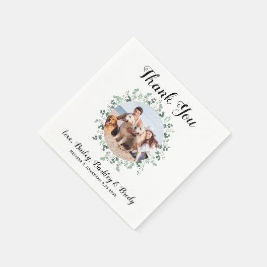 ありがとうカスタムペット写真ユーカリ結婚ドッグ スタンダードカクテルナプキン (角)