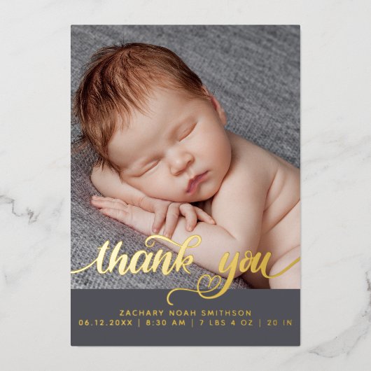 ありがとうカスタム男の子の誕生発表フォイルカード 箔シーズンカード (正面)