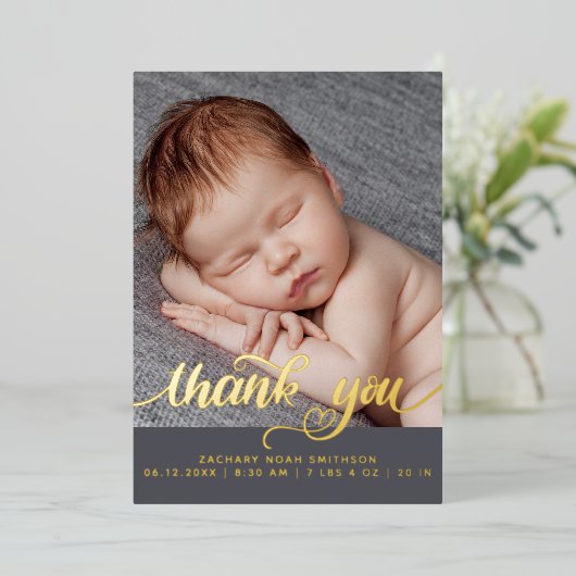 ありがとうカスタム男の子の誕生発表フォイルカード 箔シーズンカード (立ち正面)